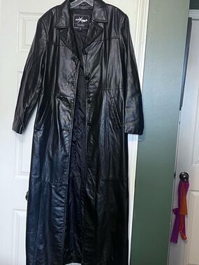 Women’s Maxima Black Long Leather Trench Coat